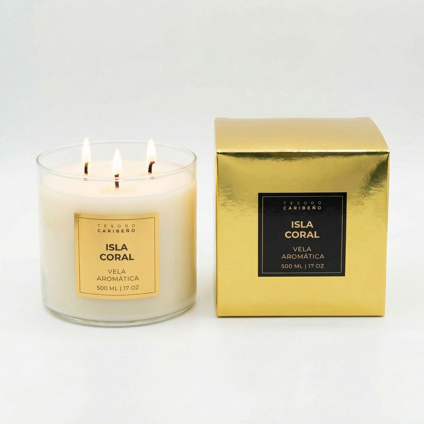 Scented candle with 3 wicks [Coral Island] 15 OZ 