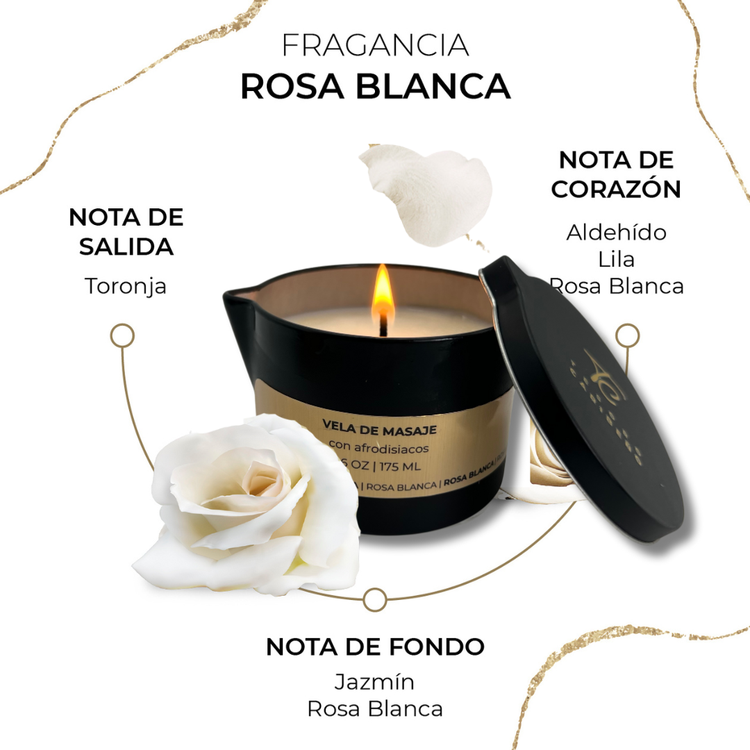 Vela de Masaje con afrodisiacos [Rosa Blanca] 6 OZ