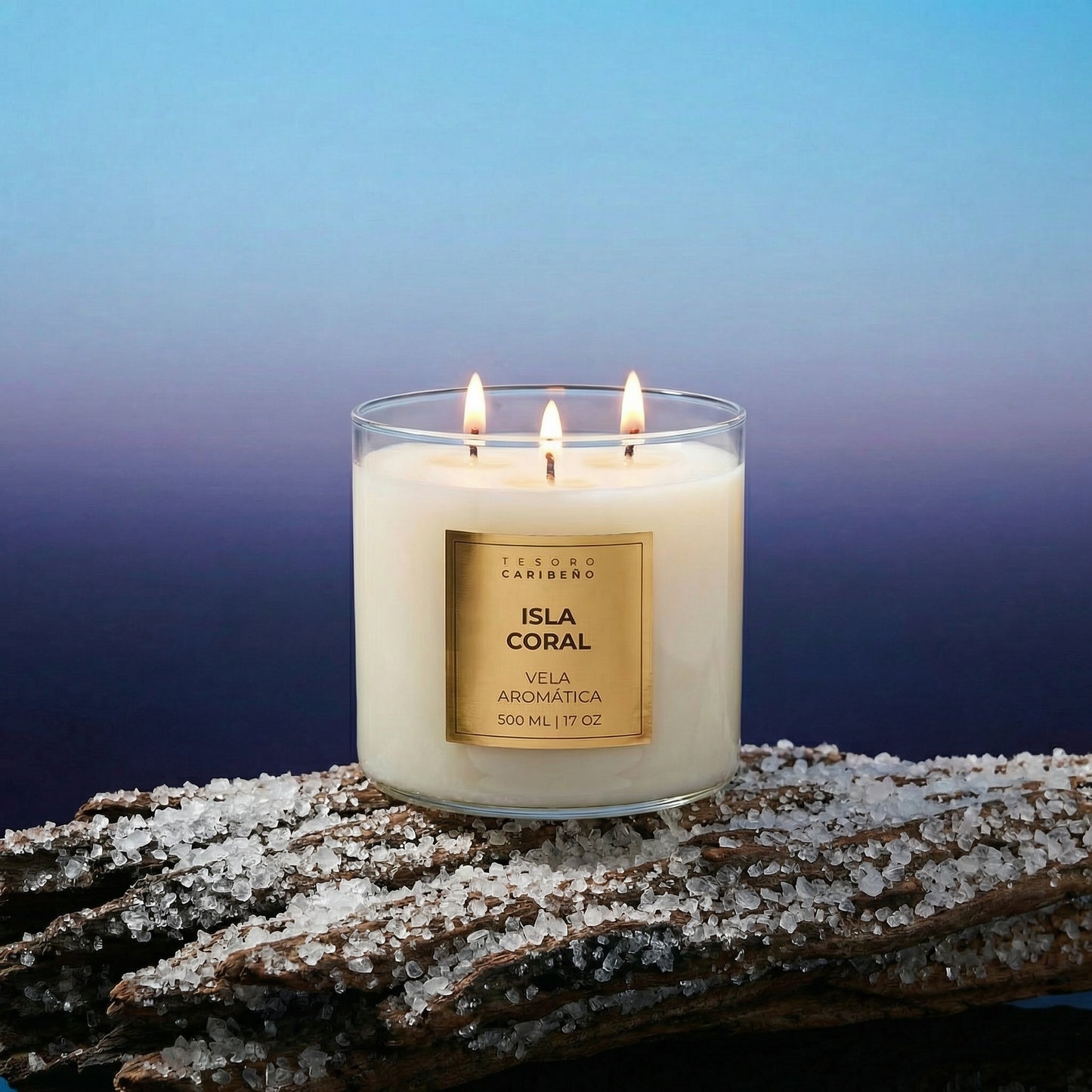 Scented candle with 3 wicks [Coral Island] 15 OZ 