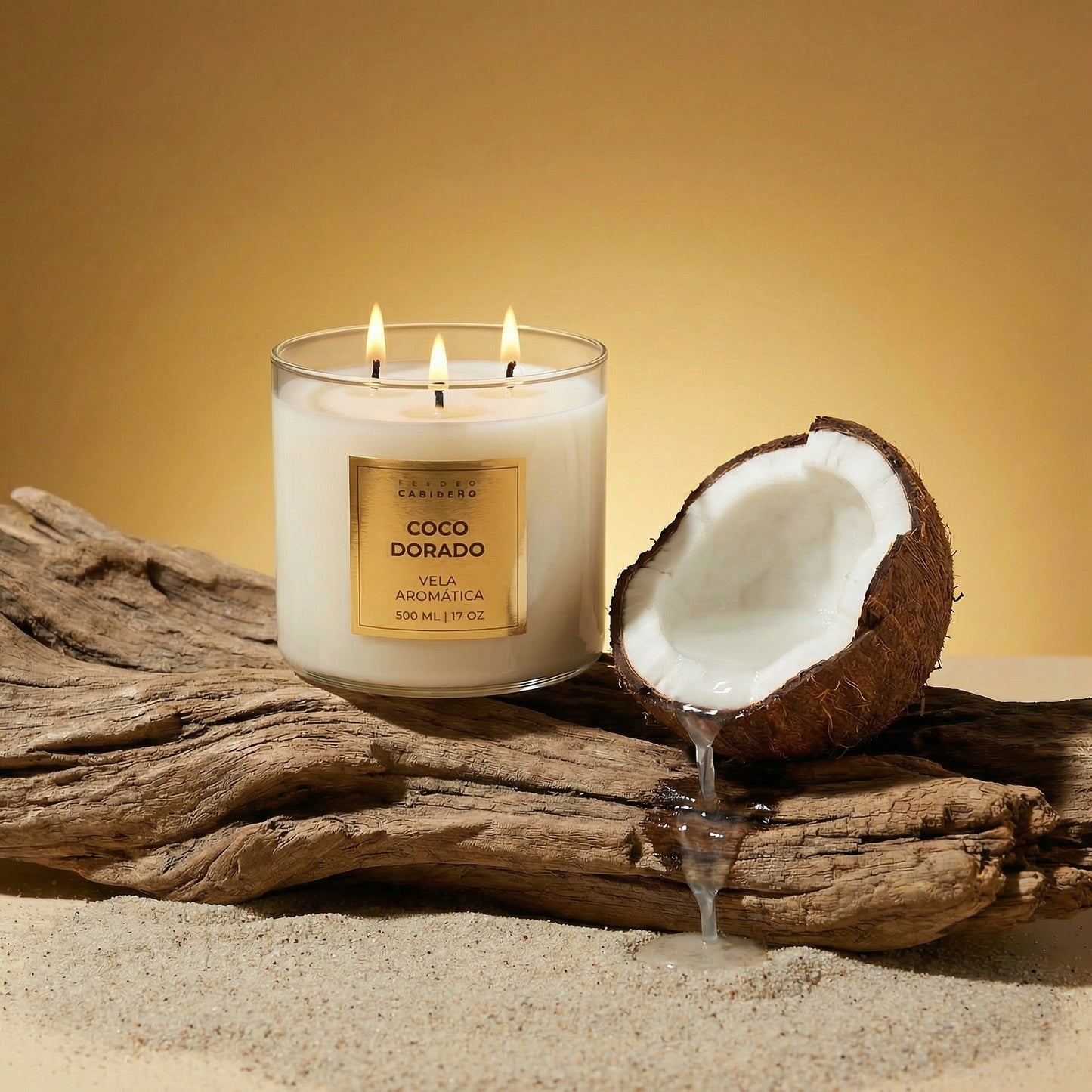 Scented candle with 3 wicks [Golden Coconut] 15 OZ 