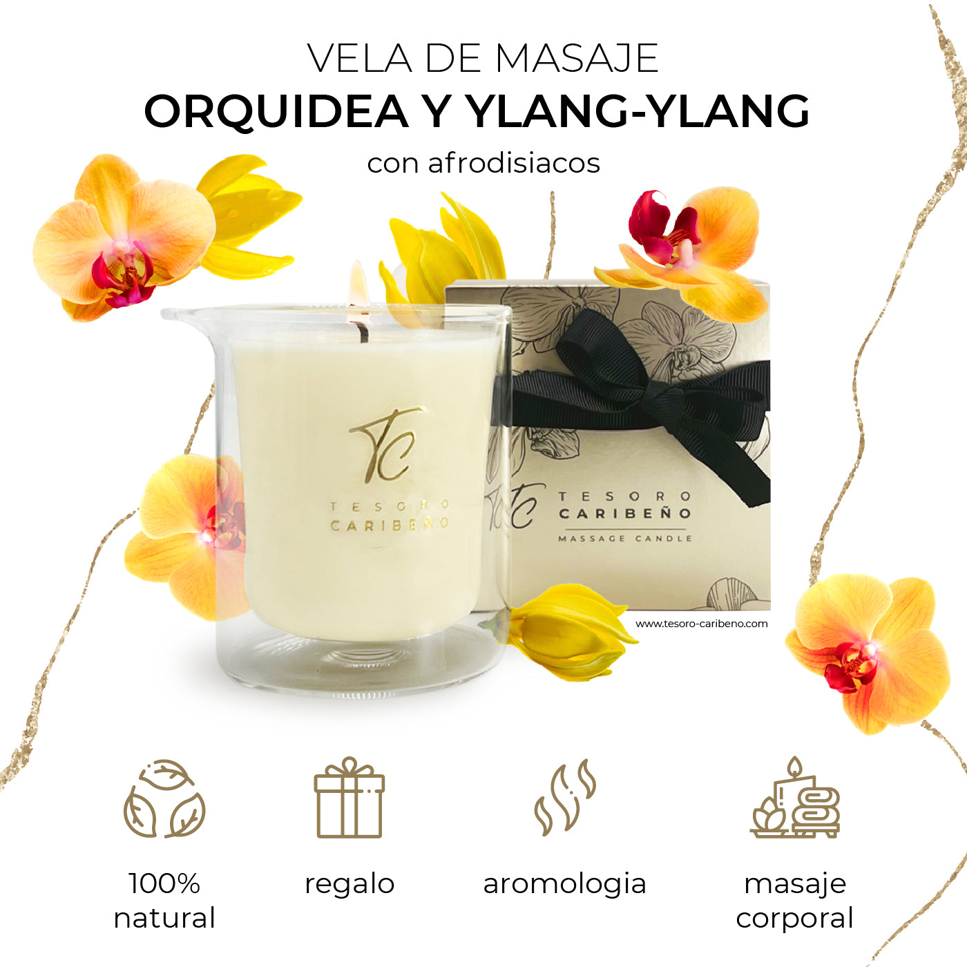 Massage Candle with Aphrodisiacs [Orchid &amp; Ylang-Ylang] 8 OZ 