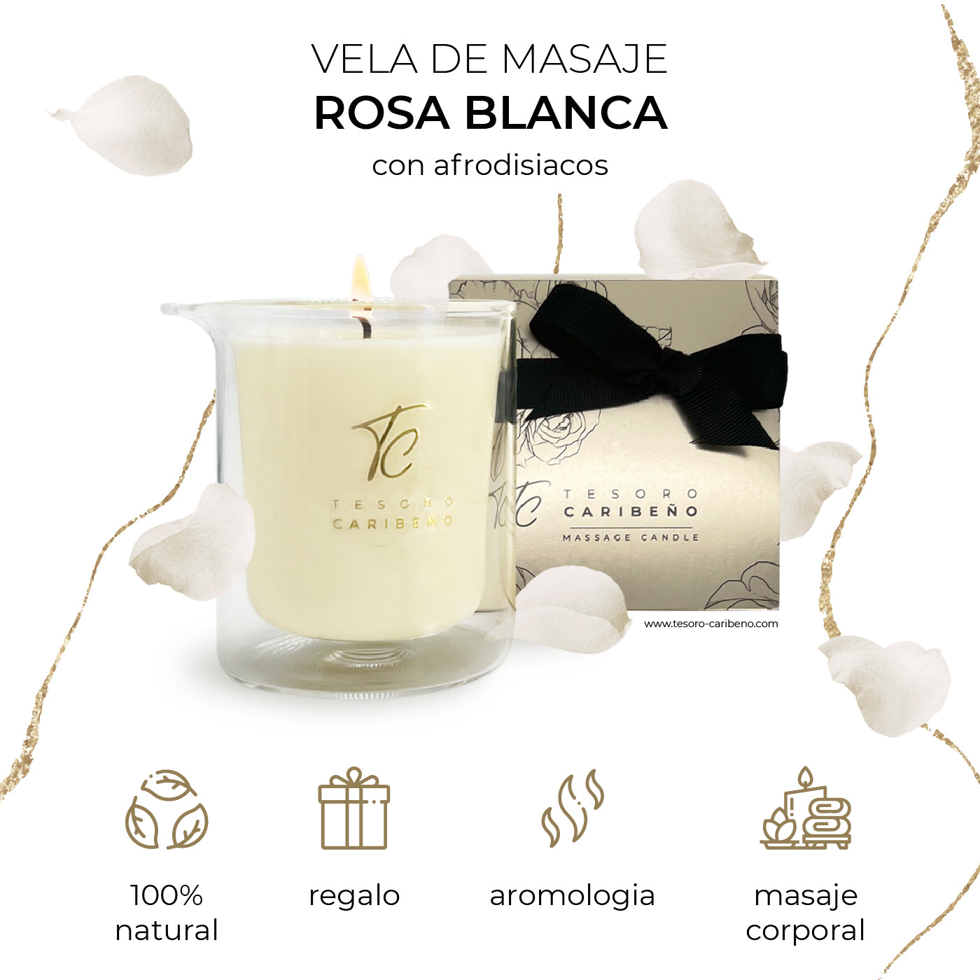 Vela de Masaje con afrodisiacos [Rosa Balnca] 8 OZ